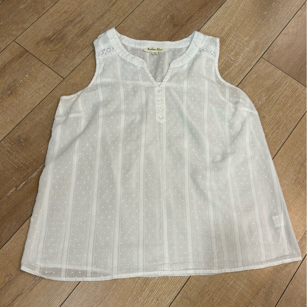 Indigo Rose‎ White Swiss Dot Lace Boho Tank Top 1X
